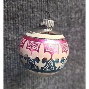 Vintage Shiny Brite FLEUR DE LIS Painted Mercury Glass Xmas Ornament 2"